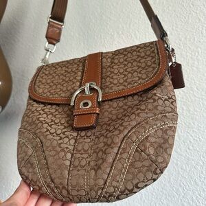 Coach Brown Signature Jacquard Crossbody Bag Leather Trim